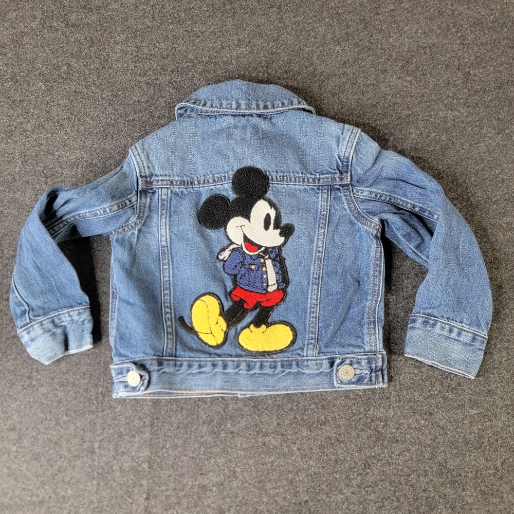 Gap Disney Mickey Mouse Toddlers Icon Embroidered Denim Jacket Blue Jean Size 3T